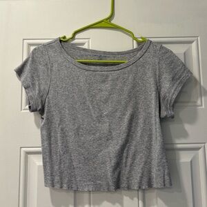 Brandy Melville gray crop top with wide neck and raw edge